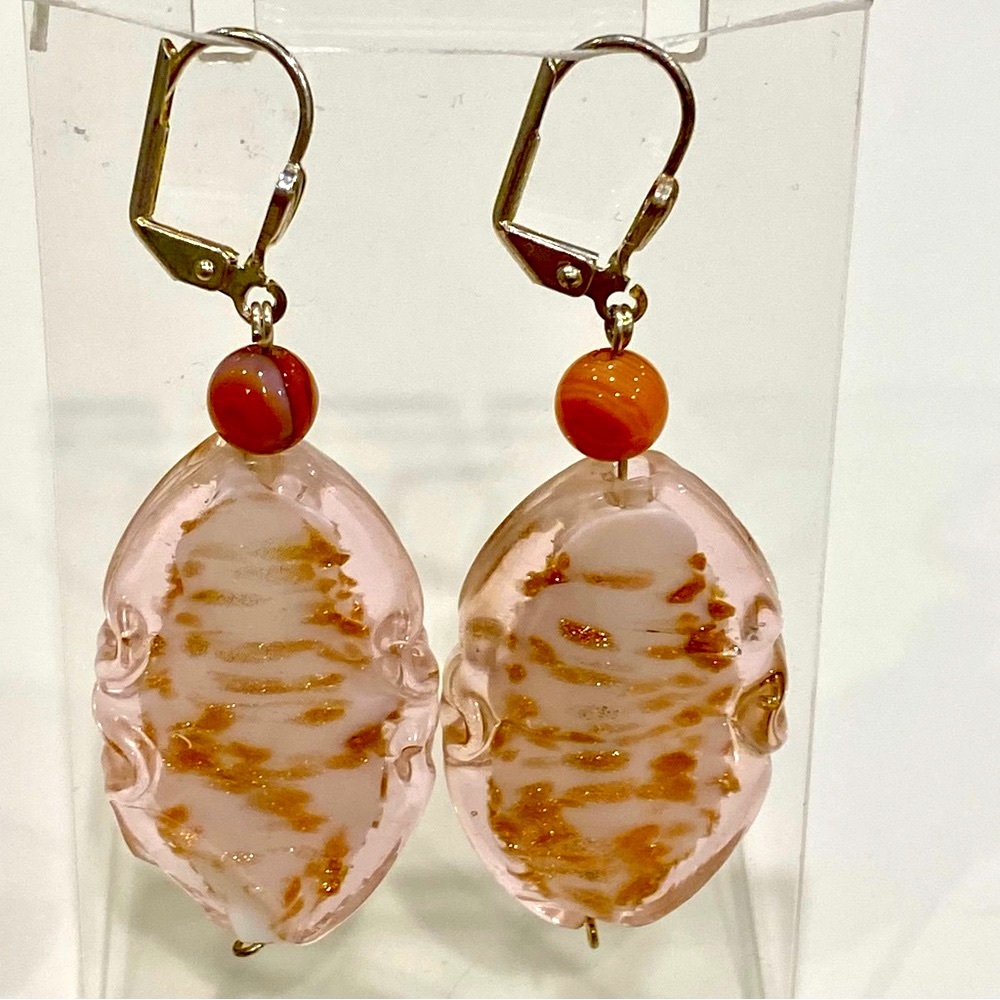 Vintage 90’s Handcrafted Murano glass lever-back drop dangle Earrings Pierced